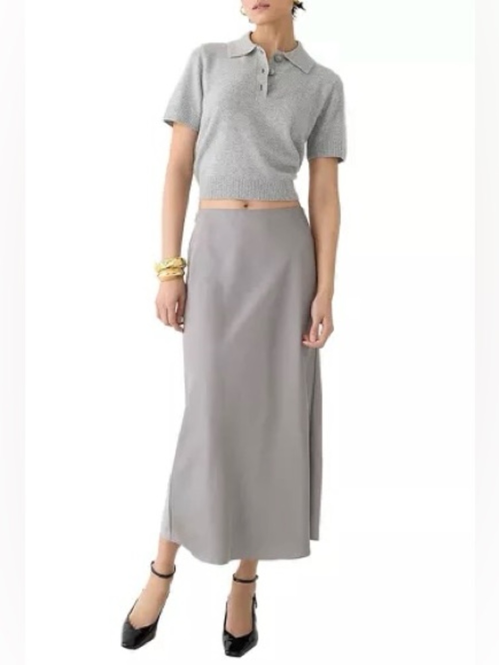 NWT J.Crew Gwyneth Satin Slip Skirt Vintage Dove Silver Gray Midi, Medium